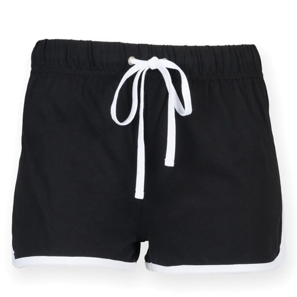 Skinni Fit Womens/Ladies Retro Training / Fitness Sports Shorts / Black/ White